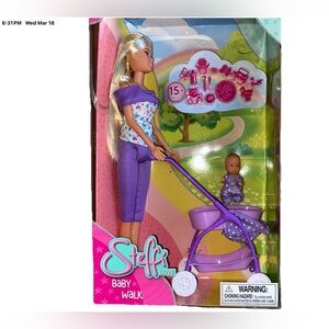 New In Box Steffi Love Baby Walk Sets! Purple Doll, Stroller & Accessories